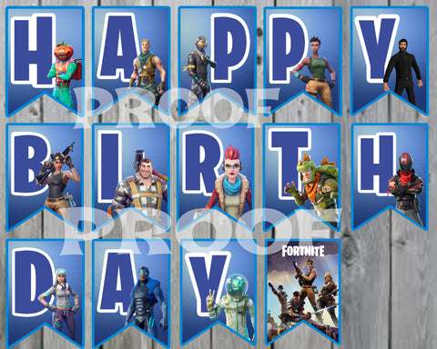 printable fortnite pennant banner spells happy birthday each one size 5 inches wide and 7 - fortnite birthday banner free printable