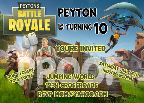 fortnite printable birthday invitation size 5 inches tall and 7 inche brickpartiesrus - fortnite size