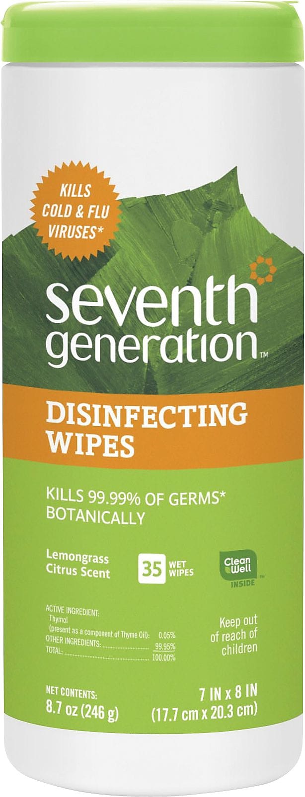 Seventh Generation Disinfecting Wipes, Lemon Scent, 35 Wipes/Container