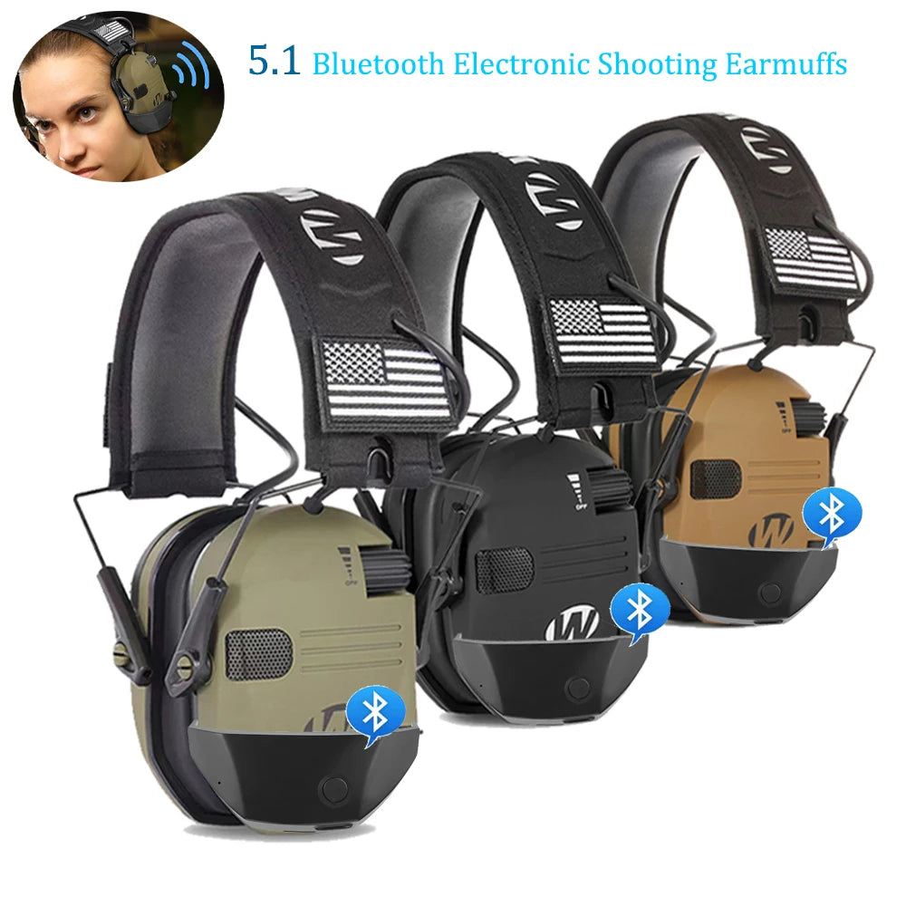 Tactical Hunting Hearing Protective Headset with 5.1 Bluetooth Adapter for Shooting Ear protecter for Gun Range Foldable