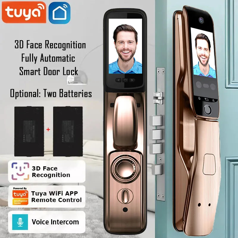 Wi-fi Tuya APP with a Camera Voice Intercom 3D Face Recognition Smart Door Lock Fingerprint Password Lock