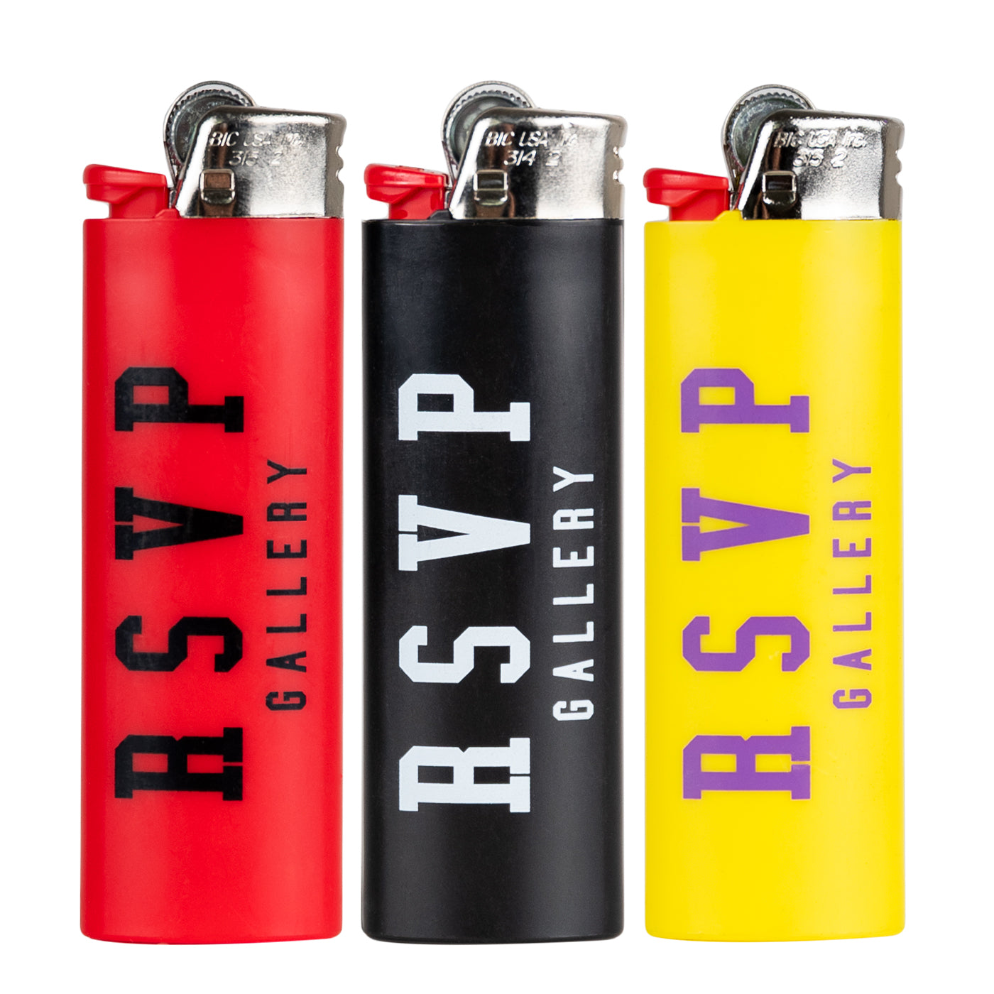 RSVP Gallery 3 Pack Lighters, Black/White, Red/Black, Yellow/Purple