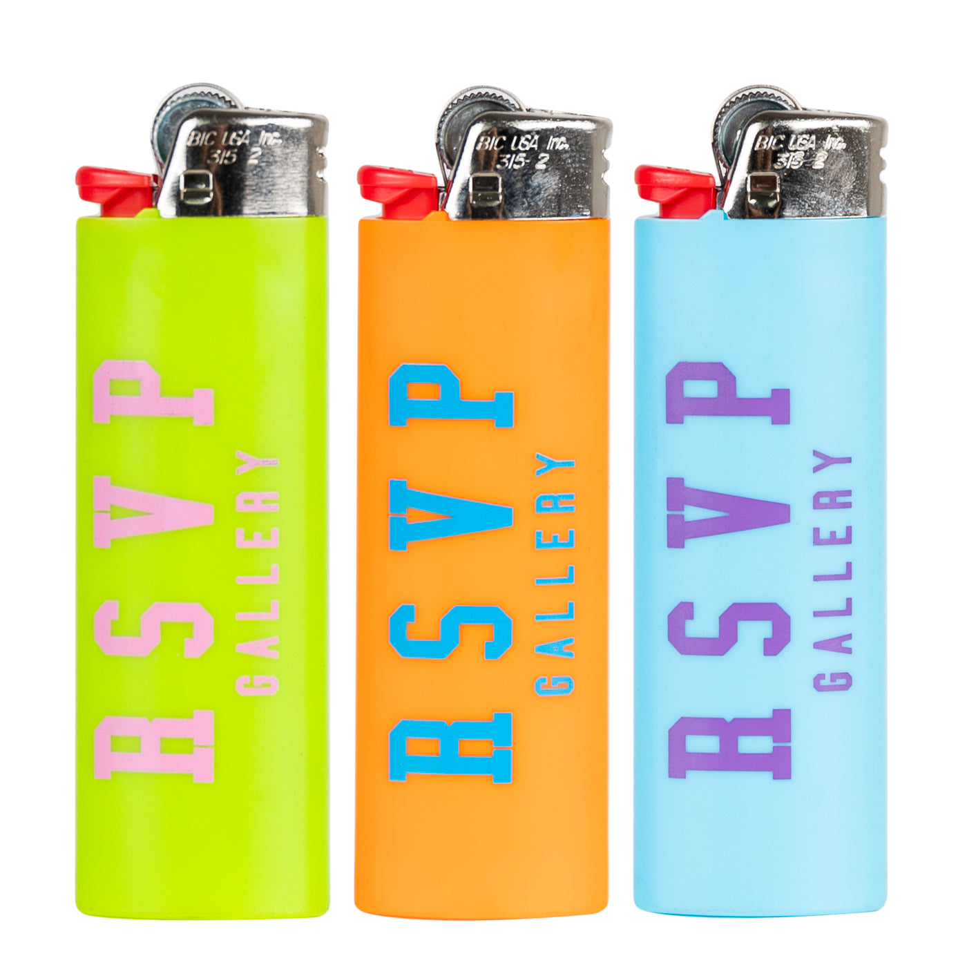 RSVP Gallery 3 Pack Lighters, Green/Pink, Blue/Purple, Orange/Blue