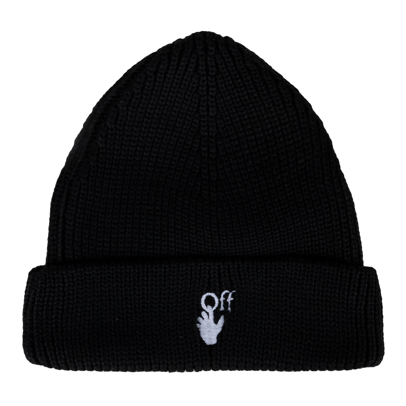 Off-White FW21 Hand Off Wool Rib Beanie, Black/White