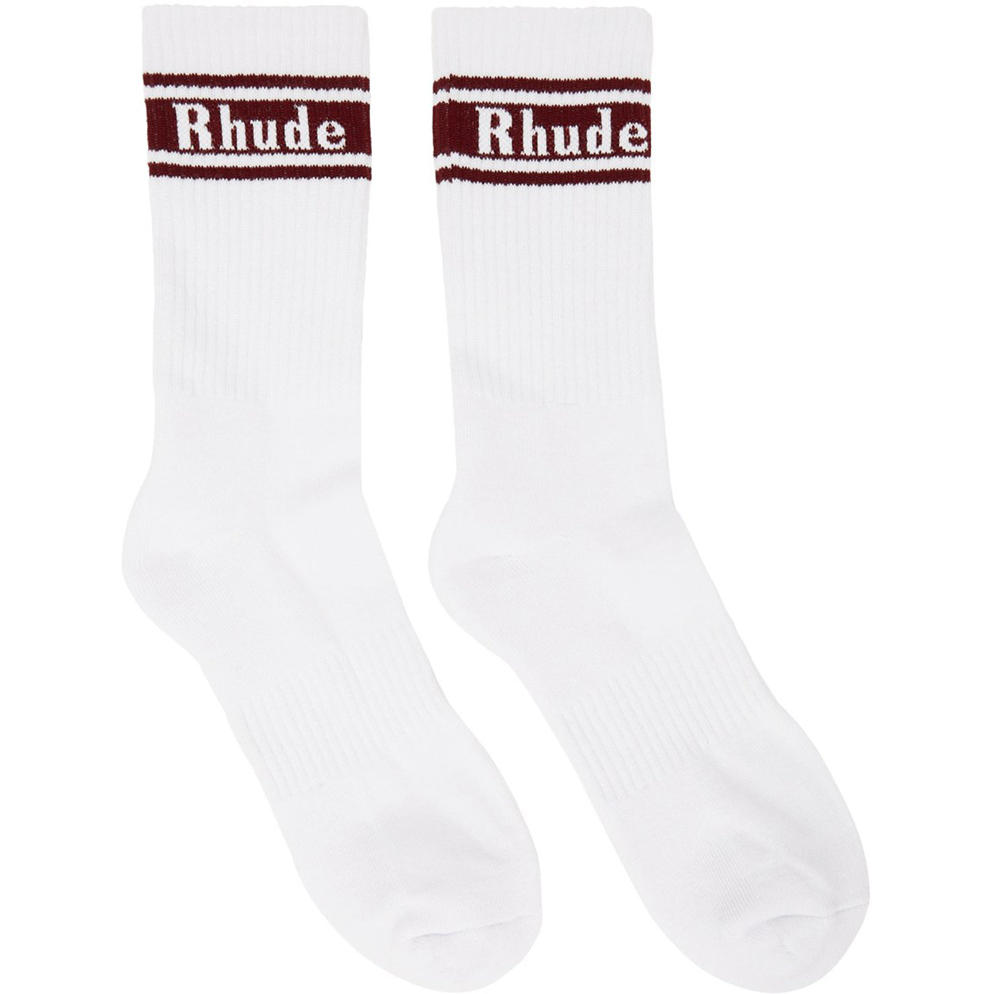 Rhude FW21 Stripe Logo Sock, White/Maroon