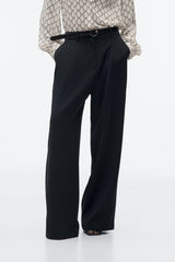 Color-High Waist Stitching Deep Pleated Wide Leg Straight Work Pant Modified Leg Shaped Office Casual Pants Trousers-Fancey Boutique