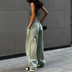 Color-Drawstring Waist Casual Straight Pants Street Trends Women Simple Loose Cargo Pants-Fancey Boutique