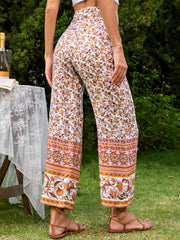 Color-Printed Women Rope Belt Casual Wide-Leg Pants Beach Vacation Wide-Leg Pants-Fancey Boutique