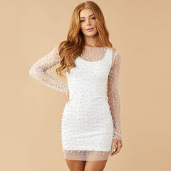 Color-White-Spring Summer Women Clothes Bubble Beads Sheer Mesh Dress-Fancey Boutique