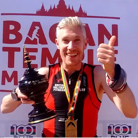 Caffeine Bullet Founder David Hellard after winning a marathon