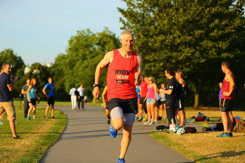 Caffeine Bullet Founder David Hellard finishing a race