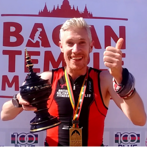 Caffeine Bullet Founder David Hellard Winning the Bagan Marathon