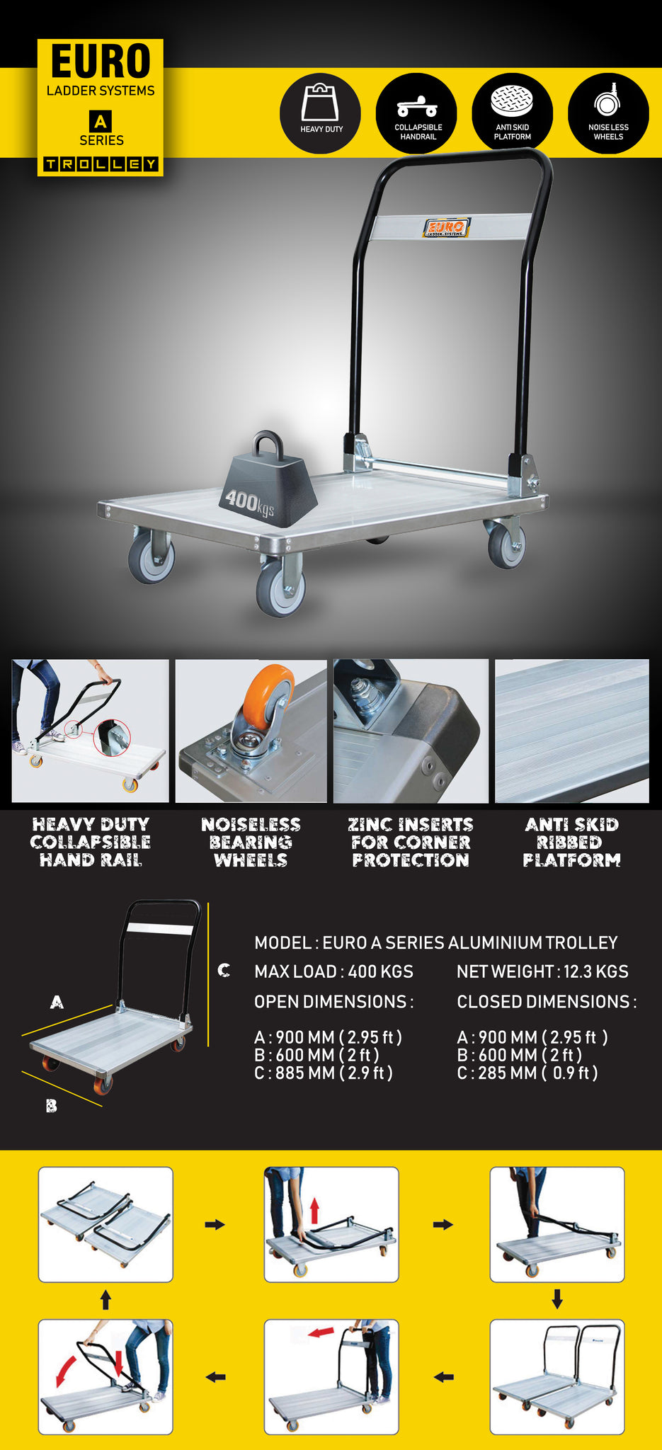 Euro Pro Aluminium Platform Trolley 3 ft x 2 ft