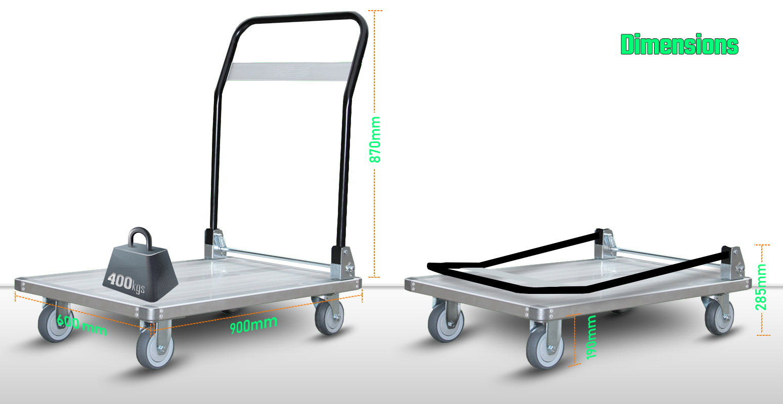 Euro USA Pro Portable Aluminium Platform Trolley 3ft × 2ft - Heavy Duty 400kg rated - Made in USA - Collapsible Hand Rail - Durable Noiseless Sillicon Wheels - High Ground Clearance - Anti Skid Platform