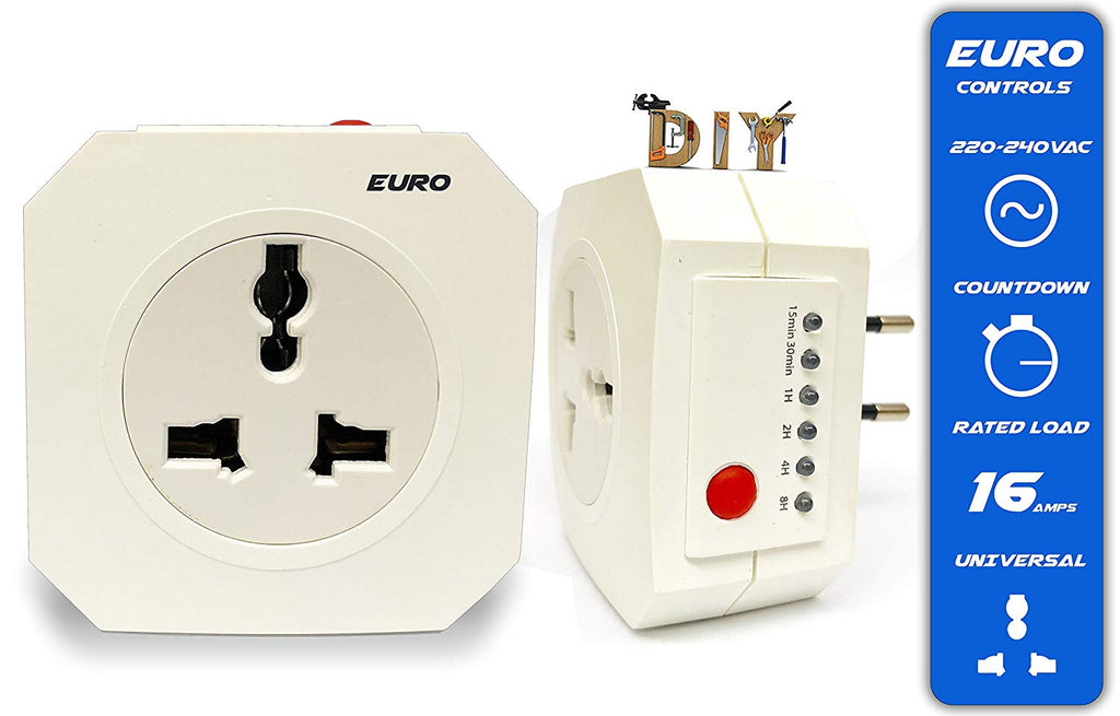 Euro Controls Socket Type Auto Power Cut Off Countdown Timer Switch 16a 220v Edts 6 Preset Time Options Amp Multiple Time Addition Functions