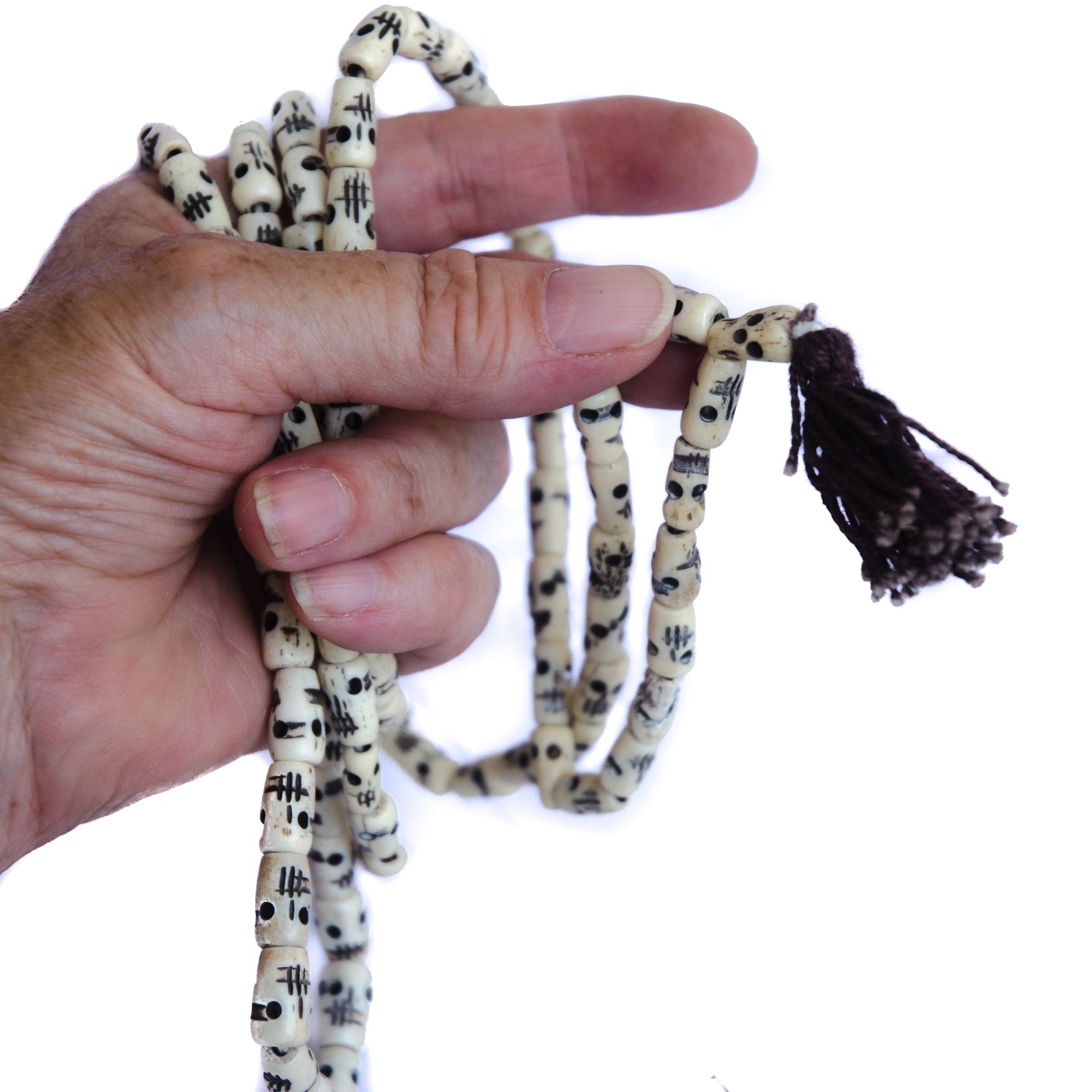 Skull Resin Bead Necklace Mala Hand-Knotted with Colored Silk - Indiodyssey