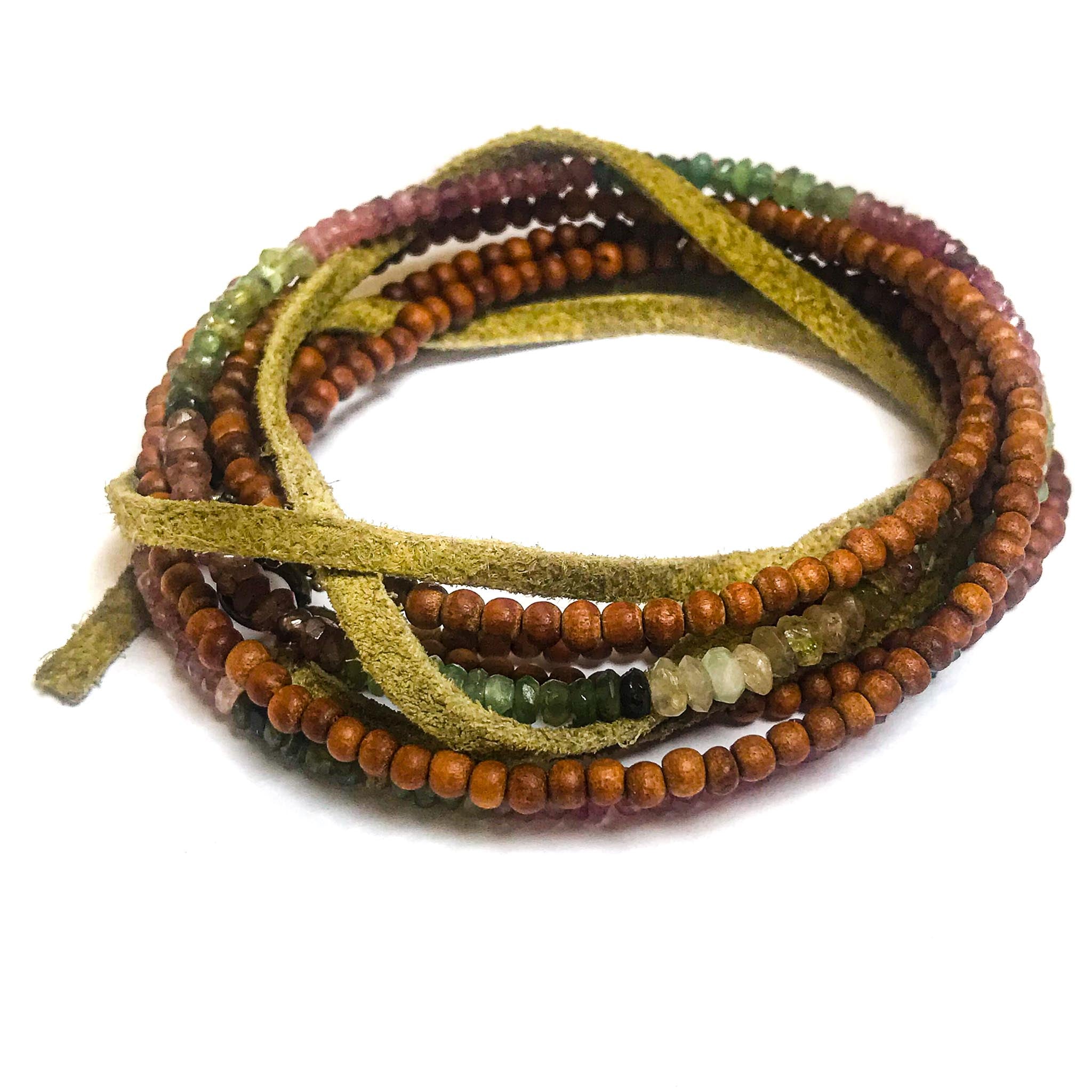 Watermelon Tourmaline & Sandalwood Wrap Bracelet