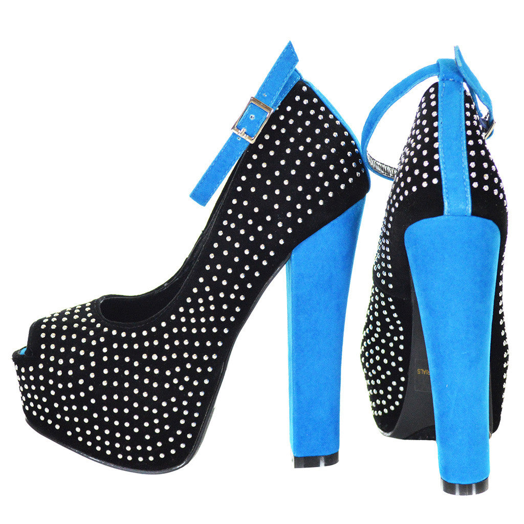 Blue Studded Strapped Heels - Sexyback Boutique