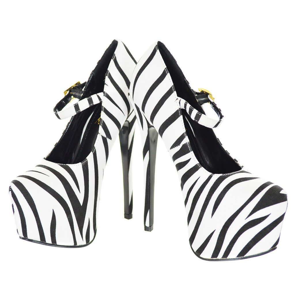 Black And White Two Tone Zebra Pattern Mary Jane Platform Heels Sexyback Boutique