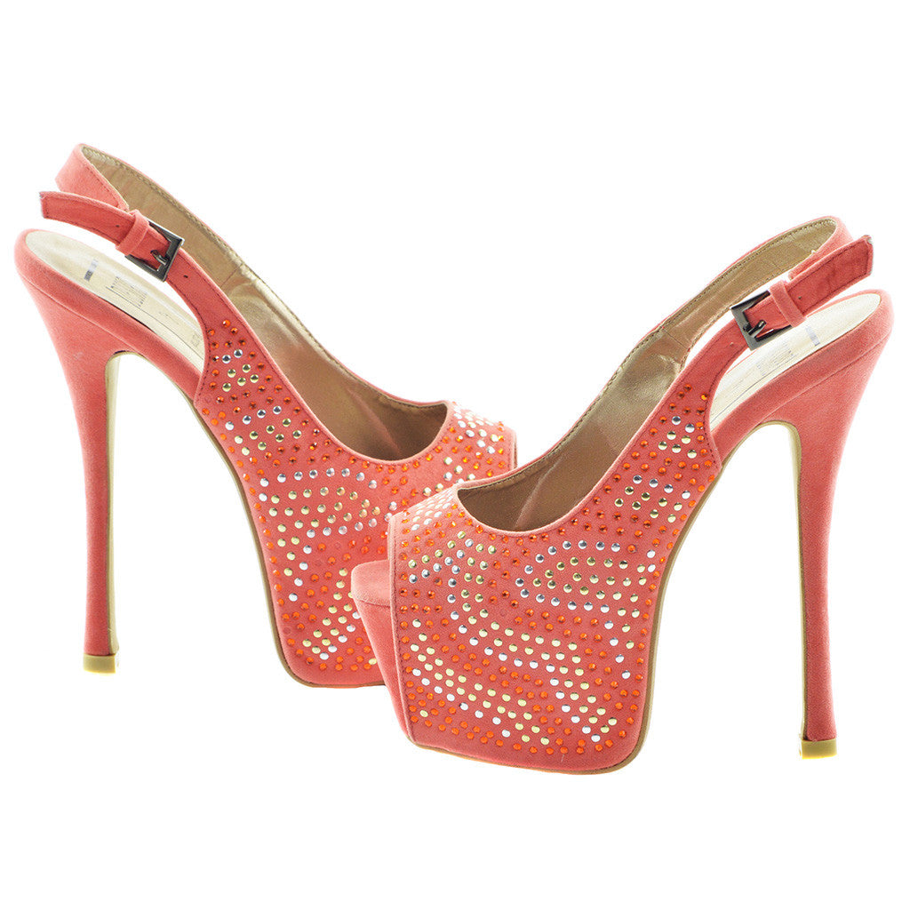 Pink Rhinestone Slingback Platform Heels | Sexyback Boutique