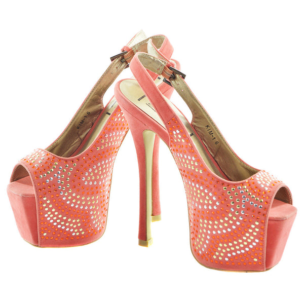 Pink Rhinestone Slingback Platform Heels | Sexyback Boutique