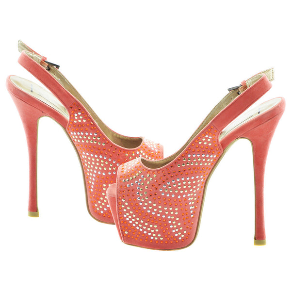 Pink Rhinestone Slingback Platform Heels | Sexyback Boutique