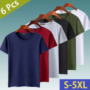 oversized 6 Pcs/Lot Fashion Men's T-Shirts Casual Short Sleeve T-shirt for Men Solid Cotton Tee Shirt Summer Clothing Size 5XL -  NestfulNook
