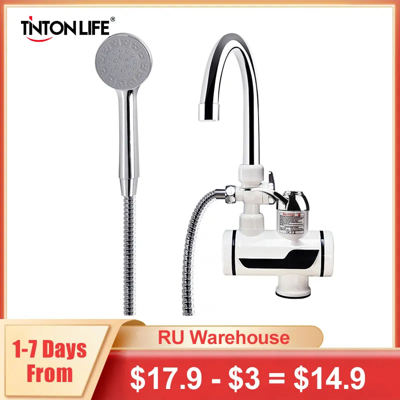 TINTON LIFE Instant Tankless Electric Hot Water Heater Faucet Kitchen Instant Heating Tap Water Heater with LED EU Plug