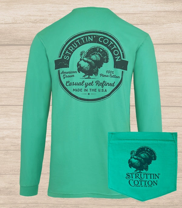 Vintage Logo - Long Sleeve Seafoam Green - Struttin' Cotton