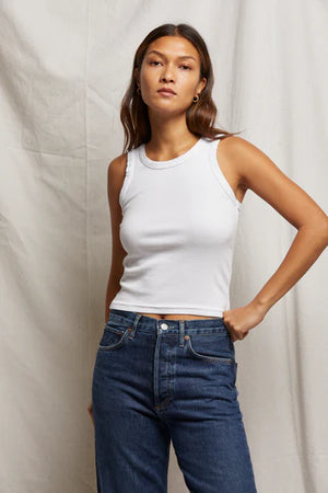 Elle Ribbed Tank in White - NK Boutique Lafayette