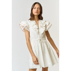 Overlock Stitch Ruffle Sleeve V-Neck Mini Dress - NK Boutique Lafayette
