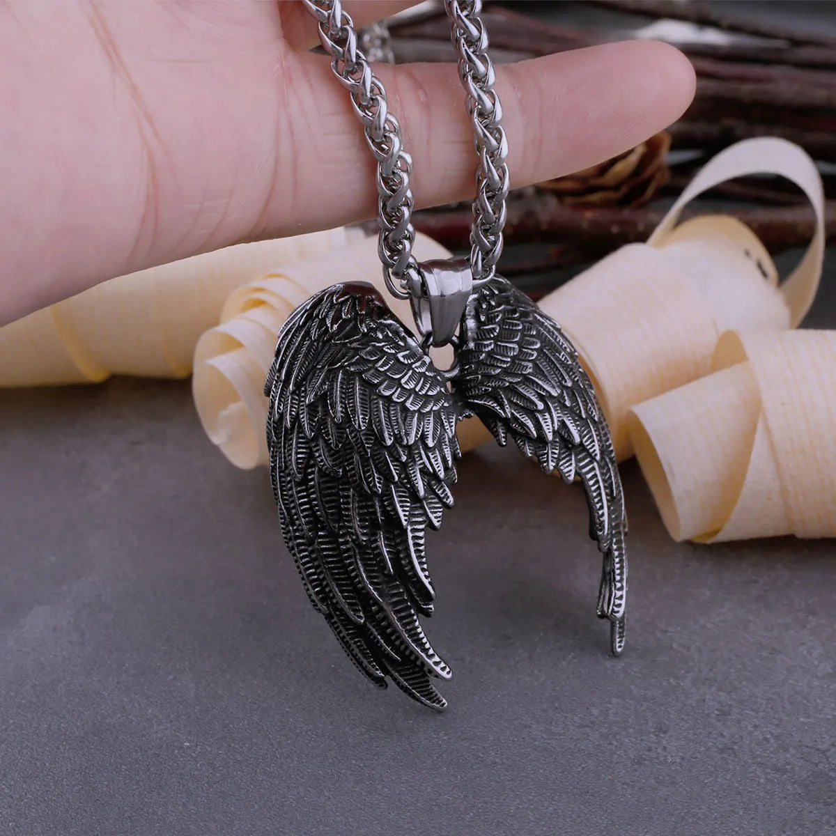 Stainless Steel Classic Angel Wings Necklace