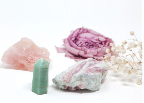 Crystals for Love Amazonite, Pink Tourmaline, Rose Quartz