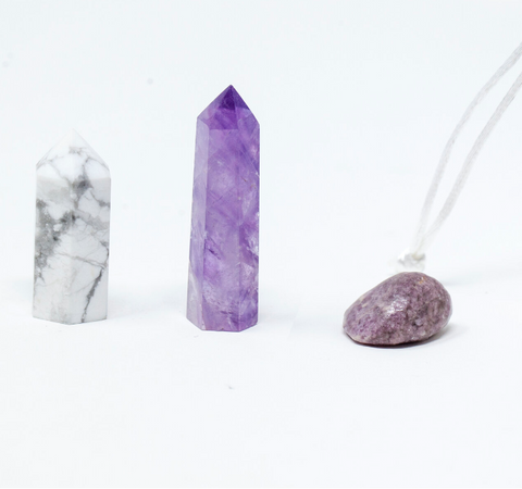 Calm and Tranquility crystals Howlite, Amethyst, Lepidolite
