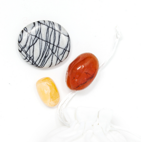 CRYSTALS FOR CREATIVITY Picasso Marble, Carnelian, Orange Calcite
