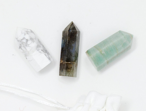 CRYSTALS FOR SELF DISCOVERY, AUTHENTICITY, LABRADORITE, AMAZONITE, HOWLITE