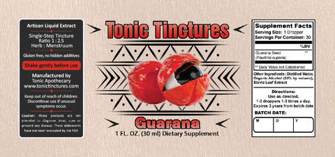 Tonic Tinctures Guarana Liquid Extract Supplement Label
