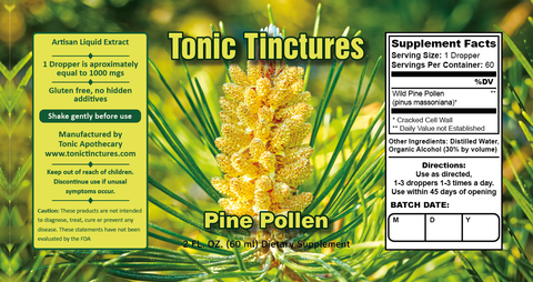 Tonic Tinctures Pine Pollen Liquid Extract Supplement Label