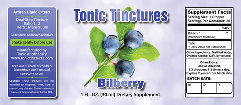 Tonic Tinctures Bilberry Liquid Extract Supplement Label