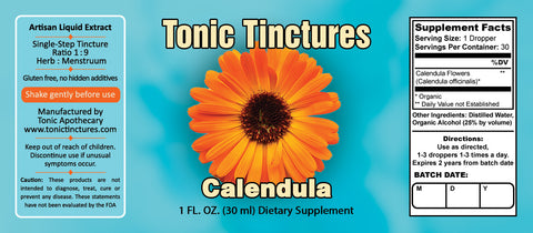 Tonic Tinctures Calendula Liquid Extract Supplement Label