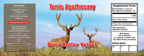 Tonic Tinctures Apothecary Deer Antler Velvet Capsules Supplement Label 180ct 500mgs