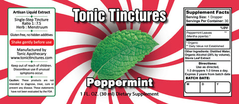 Tonic Tinctures Peppermint Liquid Extract Supplement Label