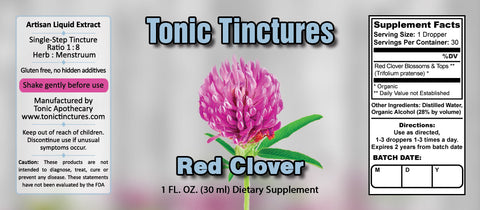 Tonic Tinctures Red Clover Liquid Extract Supplement Label