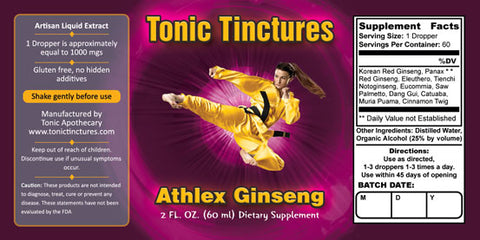 Tonic Tinctures Athlex Ginseng for Women Liquid Extract Supplement Label