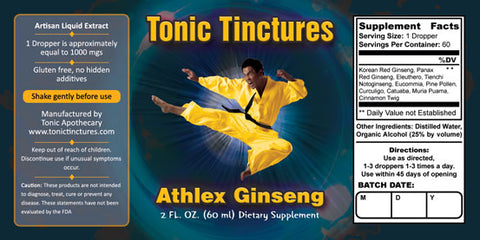 Tonic Tinctures Athlex Ginseng for Men Liquid Extract Supplement Label
