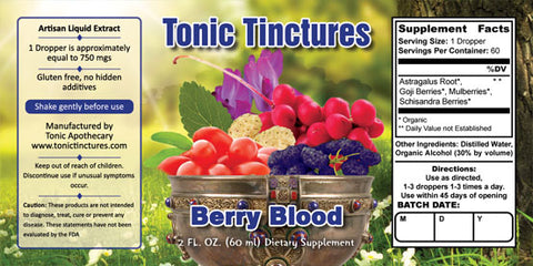 Tonic Tinctures Berry Blood Liquid Extract Supplement Label