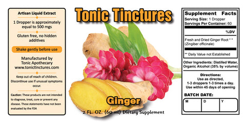 Tonic Tinctures Ginger Liquid Extract Supplement Label