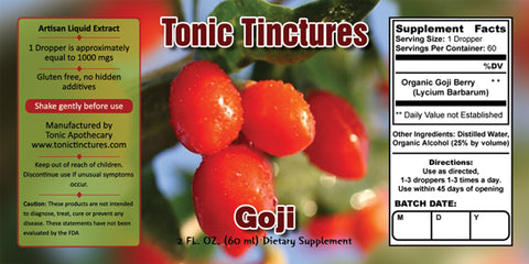Tonic Tinctures Goji Supplement Label