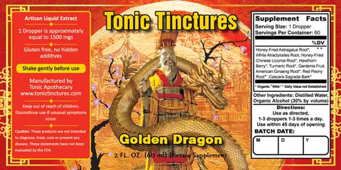 Tonic Tinctures Golden Dragon Supplement Label