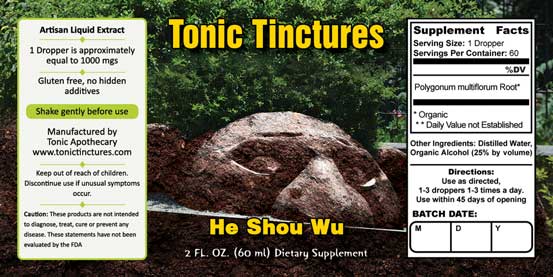 Tonic Tinctures He Shou Wu Liquid Extract Supplement Label